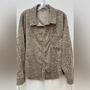 Wishlist Apparel Leopard Print Corduroy Oversized Shacket Button Up Top Size S/M
